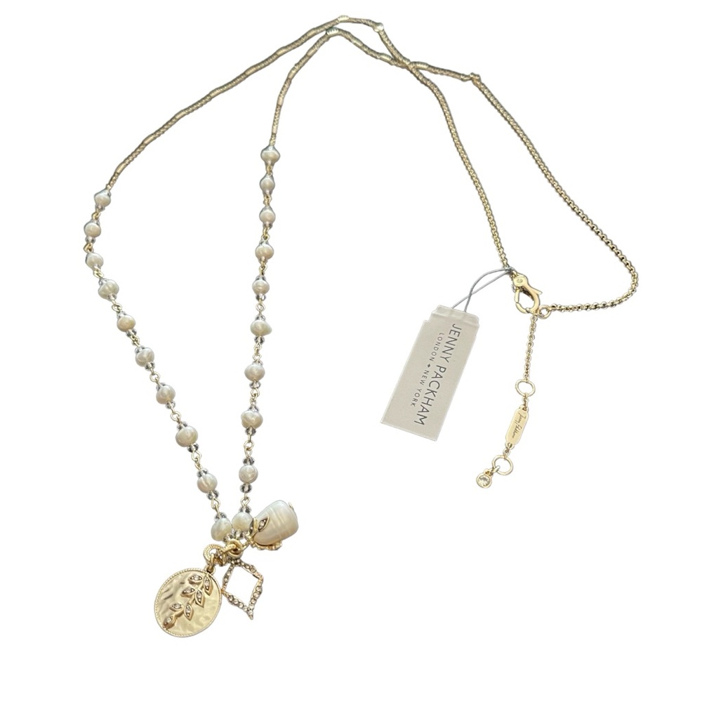 Jenny Packham Gold Tone Fashion Pearl Pendant Necklace 36”inches NWT